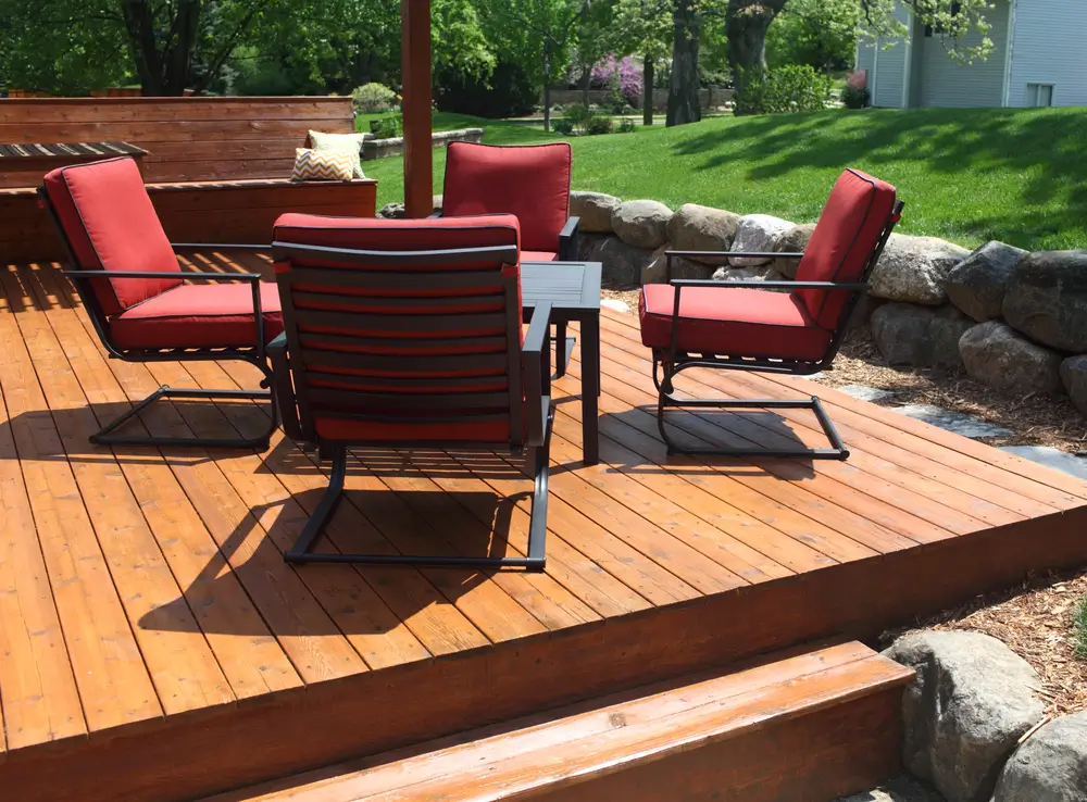 Stained and sealed wood deck in a Noblesville, Indiana backyard