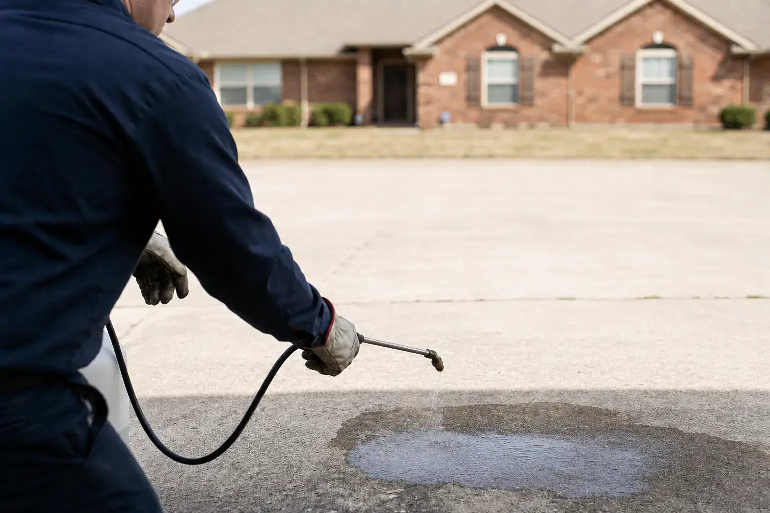 Professional applying a penetrating concrete sealer to a residential driveway in Indianapolis