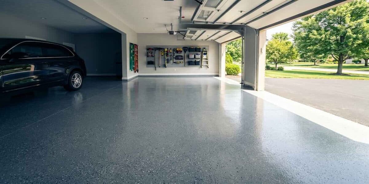 Polyurea garage floor coating installed on a Westfield, IN home