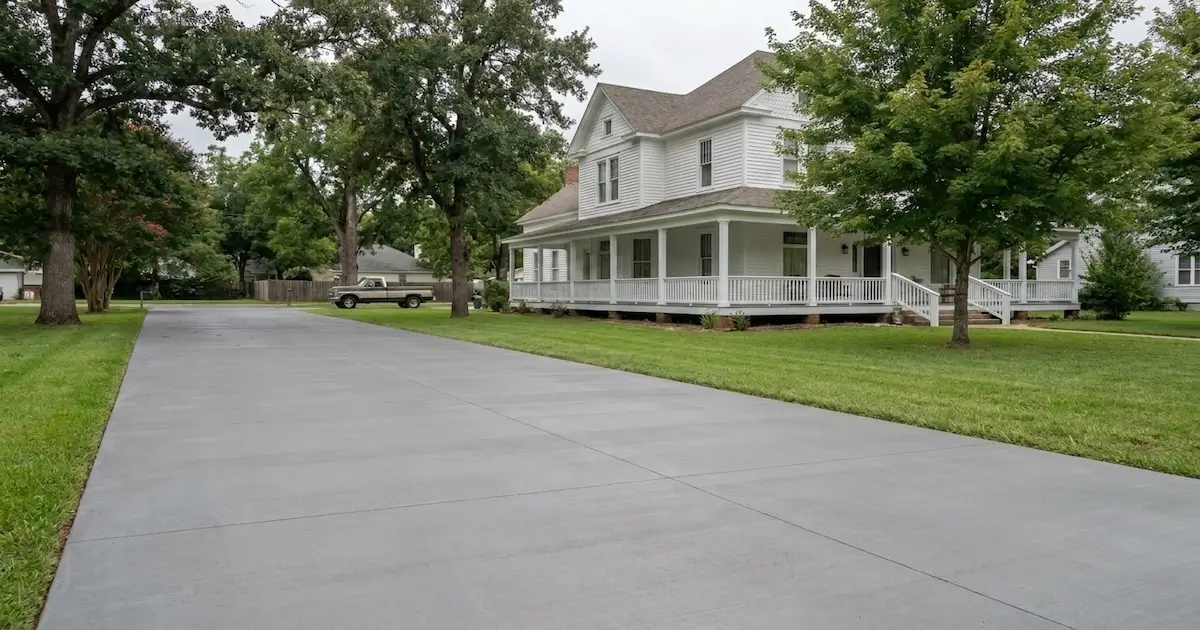 Freshly sealed concrete driveway at a historic Danville, Indiana home