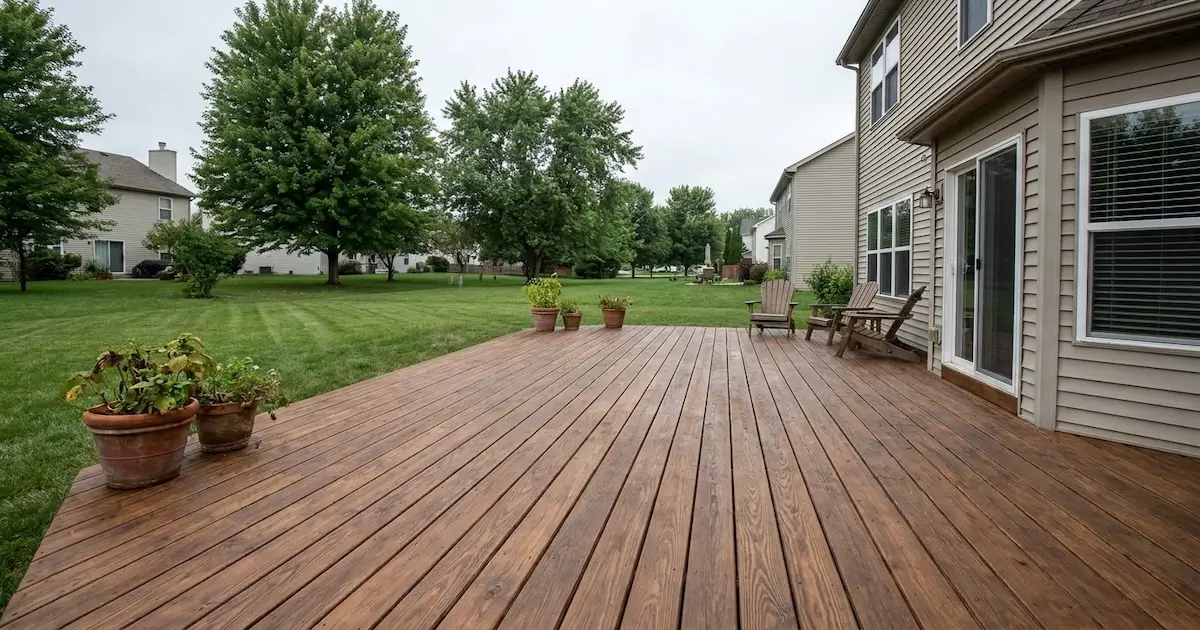 Freshly stained and sealed wood deck at a Plainfield, Indiana home